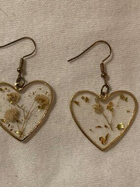 Gold Heart-Shaped Floral Earrings